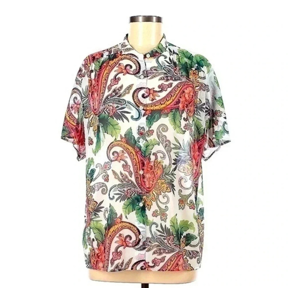 Tommy Bahama Semi Sheer Paisley Button Down Tropical Floral Blouse Size M Medium - Picture 1 of 6